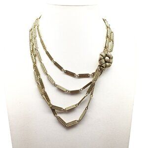 Goldette Antique Gold-Tone Etched Bar Link Choker Necklace with Ornate Rose Clas